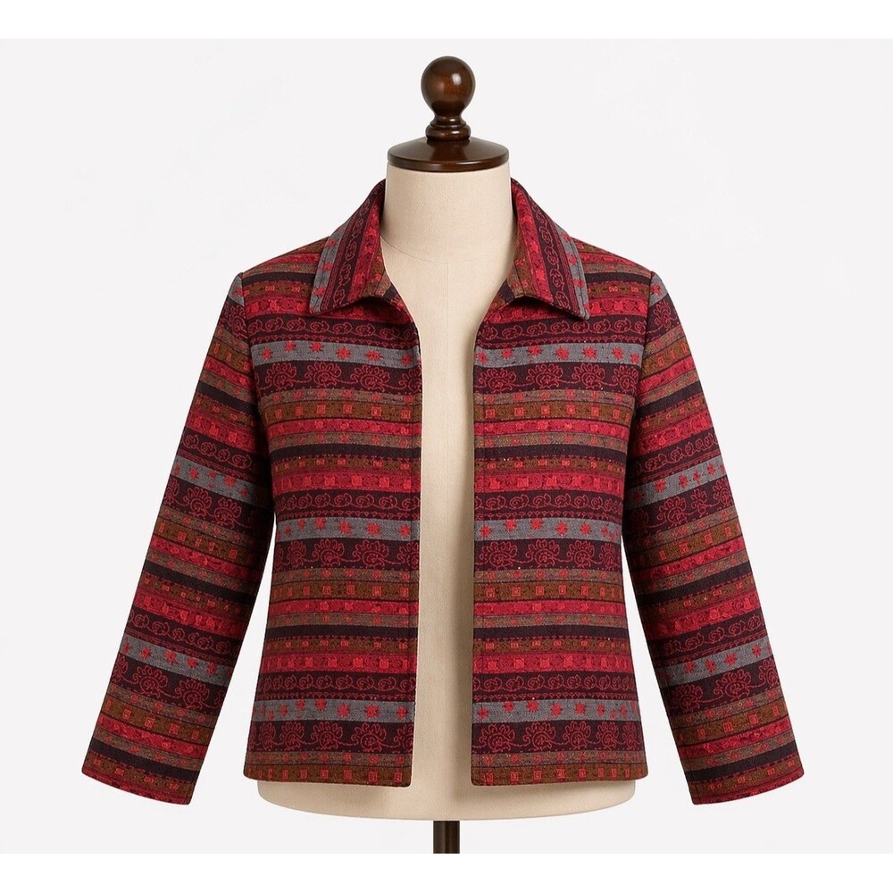 Alfred Dunner Petite 14P Open Front Jacket Southwestern Stripe Blazer